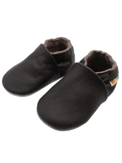 Baby Krabbelschuhe aus Leder mit rutschfester Sohle – Dunkelbraun