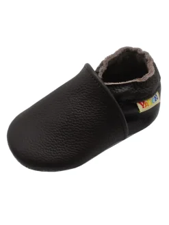 Baby Krabbelschuhe aus Leder mit rutschfester Sohle – Dunkelbraun