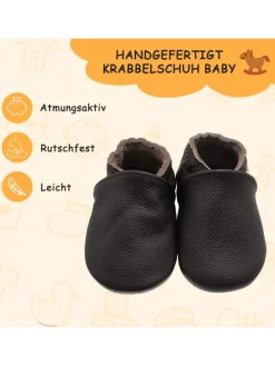 Baby Krabbelschuhe aus Leder mit rutschfester Sohle – Dunkelbraun