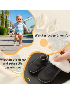 Baby Krabbelschuhe aus Leder mit rutschfester Sohle – Dunkelbraun