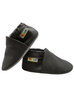 Baby Krabbelschuhe aus Leder mit rutschfester Sohle – Grau