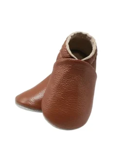 Baby Krabbelschuhe aus Leder mit rutschfester Sohle – Braun