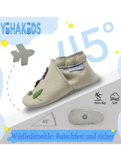 Baby Krabbelschuhe aus Leder, weiche Lauflernschuhe mit rutschfester Sohle