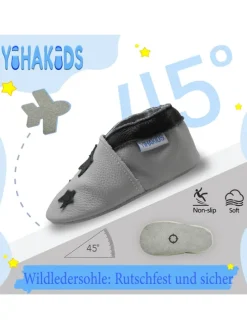 Baby Krabbelschuhe aus Leder, weiche Lauflernschuhe mit rutschfester Sohle