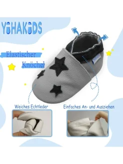Baby Krabbelschuhe aus Leder, weiche Lauflernschuhe mit rutschfester Sohle