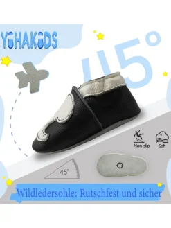 Baby Krabbelschuhe aus Leder, weiche Lauflernschuhe mit rutschfester Sohle
