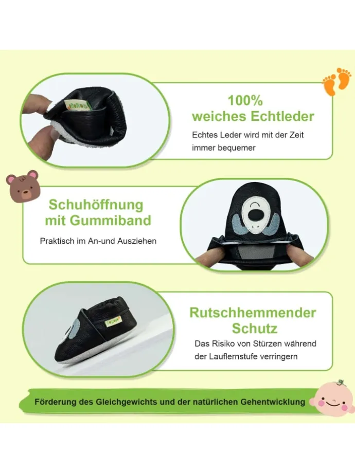 Baby Krabbelschuhe aus Leder, weiche Lauflernschuhe mit rutschfester Sohle