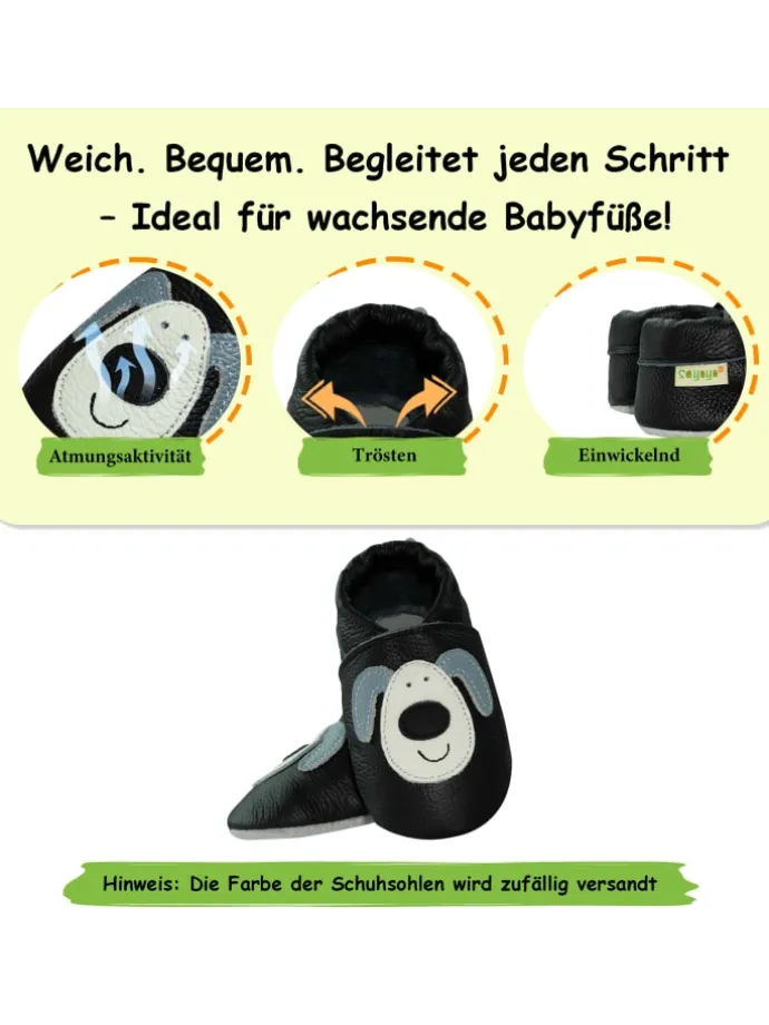 Baby Krabbelschuhe aus Leder, weiche Lauflernschuhe mit rutschfester Sohle