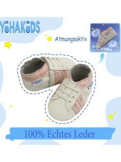 Baby Krabbelschuhe aus Leder, weiche Lauflernschuhe mit rutschfester Sohle