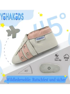 Baby Krabbelschuhe aus Leder, weiche Lauflernschuhe mit rutschfester Sohle
