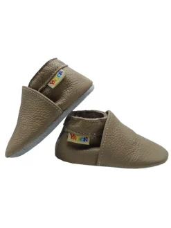 Baby Krabbelschuhe aus Leder mit rutschfester Sohle – Khaki