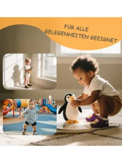 Baby Krabbelschuhe aus Leder mit rutschfester Sohle – Grau mit Elefantenmuster