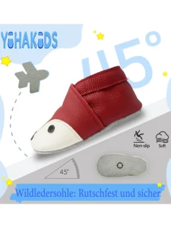 Baby Krabbelschuhe aus Leder, weiche Lauflernschuhe mit rutschfester Sohle
