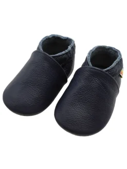 Baby Krabbelschuhe aus Leder mit rutschfester Sohle – Marineblau