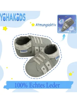 Baby Krabbelschuhe aus Leder, weiche Lauflernschuhe mit rutschfester Sohle