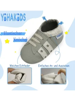 Baby Krabbelschuhe aus Leder, weiche Lauflernschuhe mit rutschfester Sohle