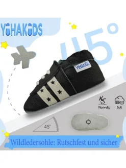 Baby Krabbelschuhe aus Leder, weiche Lauflernschuhe mit rutschfester Sohle