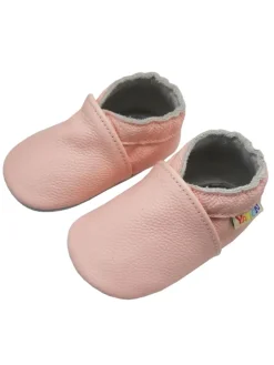Baby Krabbelschuhe aus Leder mit rutschfester Sohle – in Rosa