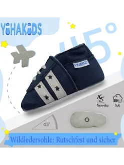 Baby Krabbelschuhe aus Leder, weiche Lauflernschuhe mit rutschfester Sohle