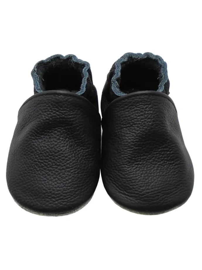 Baby Krabbelschuhe aus Leder mit rutschfester Sohle – Schwarz