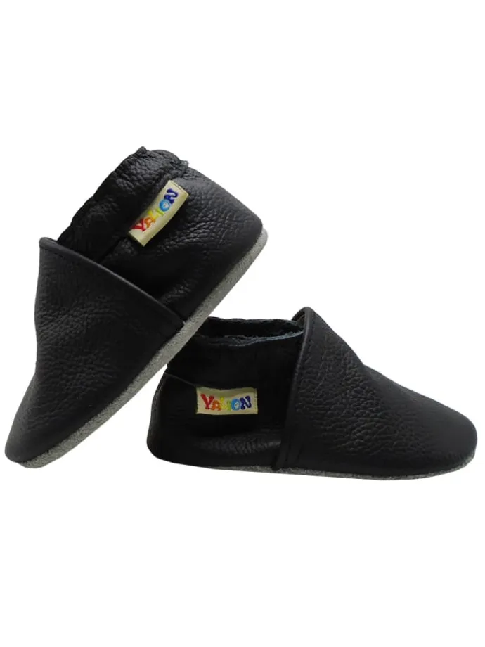 Baby Krabbelschuhe aus Leder mit rutschfester Sohle – Schwarz