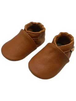 Baby Krabbelschuhe aus Leder mit rutschfester Sohle – Braun
