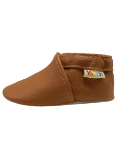 Baby Krabbelschuhe aus Leder mit rutschfester Sohle – Braun