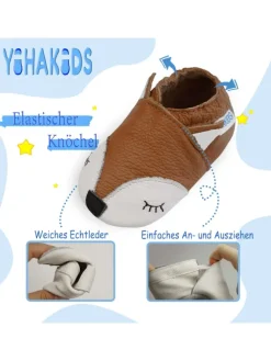 Baby Krabbelschuhe aus Leder, weiche Lauflernschuhe mit rutschfester Sohle