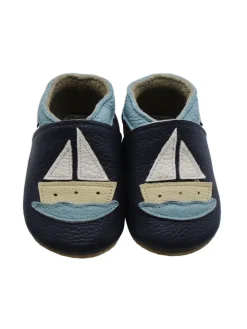 Baby Leder Krabbelschuhe, mit rutschfester Sohle-Segelboot - Muster