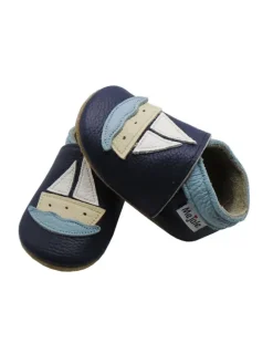Baby Leder Krabbelschuhe, mit rutschfester Sohle-Segelboot - Muster