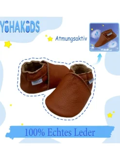 Baby Leder Krabbelschuhe, mit rutschfester Sohle – Braun
