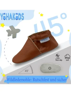 Baby Leder Krabbelschuhe, mit rutschfester Sohle – Braun