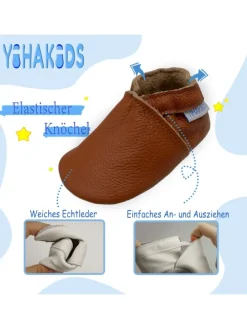 Baby Leder Krabbelschuhe, mit rutschfester Sohle – Braun