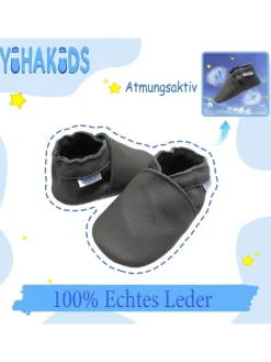 Baby Leder Krabbelschuhe, mit rutschfester Sohle – Grau