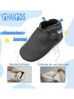 Baby Leder Krabbelschuhe, mit rutschfester Sohle – Grau
