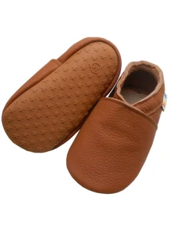 Baby Leder Krabbelschuhe, mit rutschfester harter Sohle – Braun