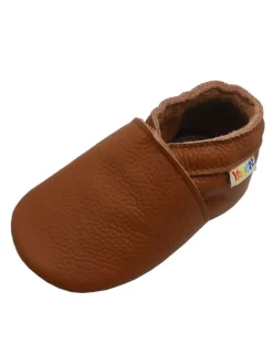 Baby Leder Krabbelschuhe, mit rutschfester harter Sohle – Braun
