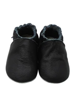 Baby Leder Krabbelschuhe, mit rutschfester Sohle – Schwarz