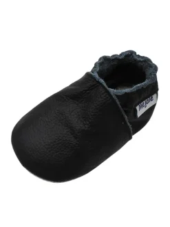 Baby Leder Krabbelschuhe, mit rutschfester Sohle – Schwarz