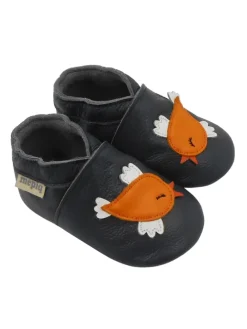 Baby Leder-Krabbelschuhe "Birdie" in Schwarz