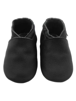 Baby-Leder-Laufschuhe, komfortabel mit rutschfester Sohle - Schwarz
