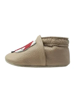 Baby-Lederlaufschuhe mit rutschfester Sohle – khaki mit Fuchsmotiv
