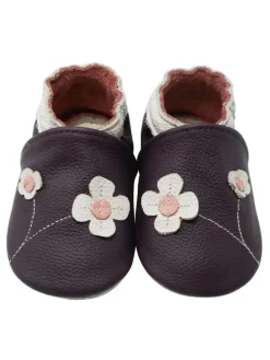 Baby-Lederlaufschuhe mit rutschfester Sohle – lila mit Blumenmuster