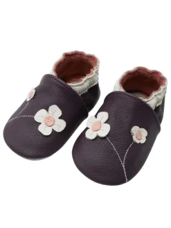 Baby-Lederlaufschuhe mit rutschfester Sohle – lila mit Blumenmuster