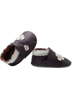 Baby-Lederlaufschuhe mit rutschfester Sohle – lila mit Blumenmuster