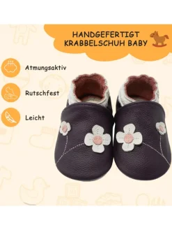 Baby-Lederlaufschuhe mit rutschfester Sohle – lila mit Blumenmuster