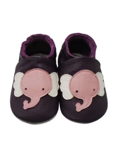 Baby-Lederlaufschuhe mit rutschfester Sohle – lila mit Elefantenmuster