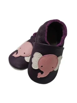 Baby-Lederlaufschuhe mit rutschfester Sohle – lila mit Elefantenmuster