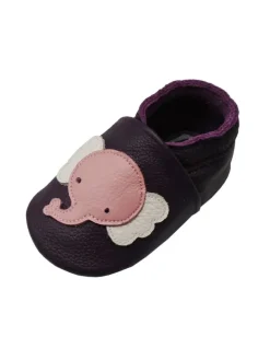 Baby-Lederlaufschuhe mit rutschfester Sohle – lila mit Elefantenmuster