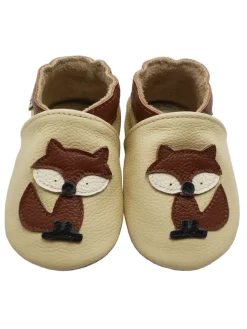 Baby-Lederlaufschuhe mit rutschfester Sohle – Cremefarben mit Fuchsmotiv